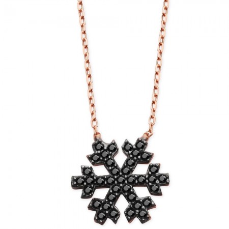 925 Ayar Gümüş Siyah Zirkon Taşlı Kar Tanesi Kolye - Tesbihane