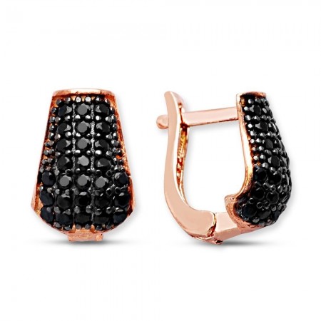 925 Ayar Gümüş Siyah Zirkon Taşlı Özel Dizayn Küpe (SRD00179) - Tesbihane