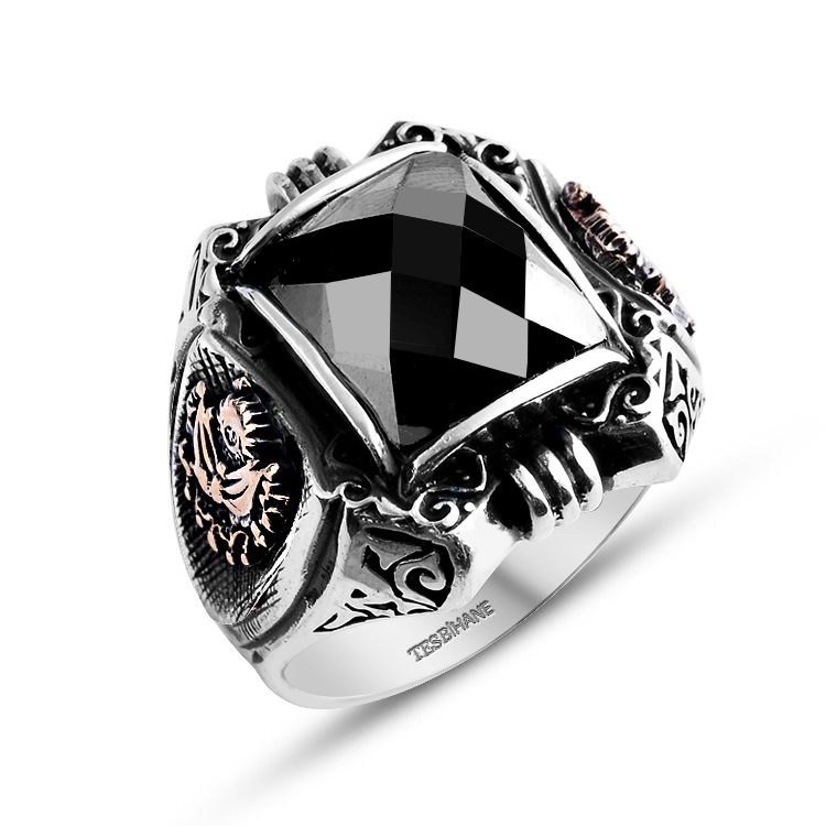 925 Ayar Gümüş Siyah Zirkon Taşlı Payitaht Yüzük (Z79PEMWA) - 1