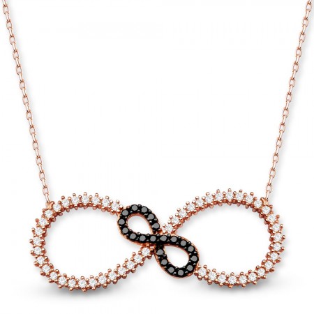 925 Ayar Gümüş Siyah Zirkon Taşlı Sonsuzluk İçinde Sonsuzluk Kolye - Tesbihane