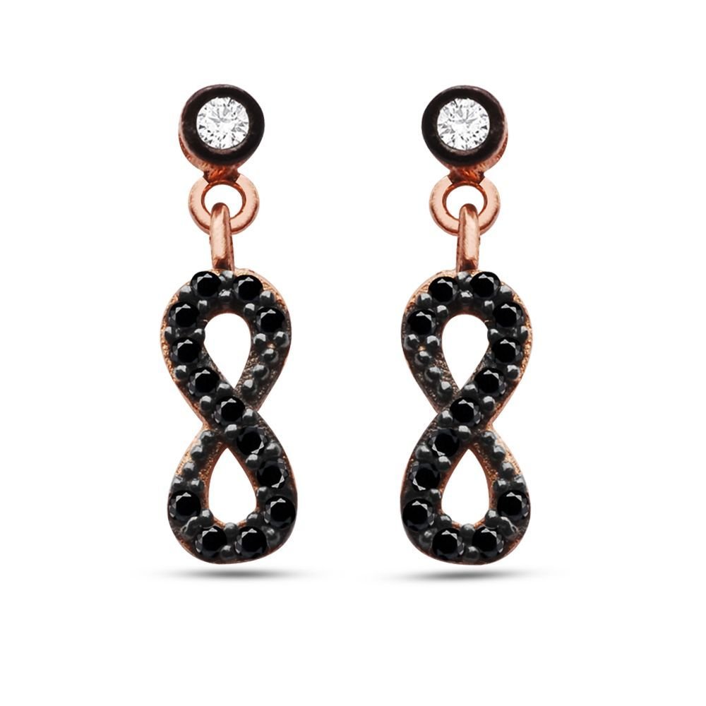 925 Ayar Gümüş Siyah Zirkon Taşlı Sonsuzluk Model Küpe (SRD00213) - 1