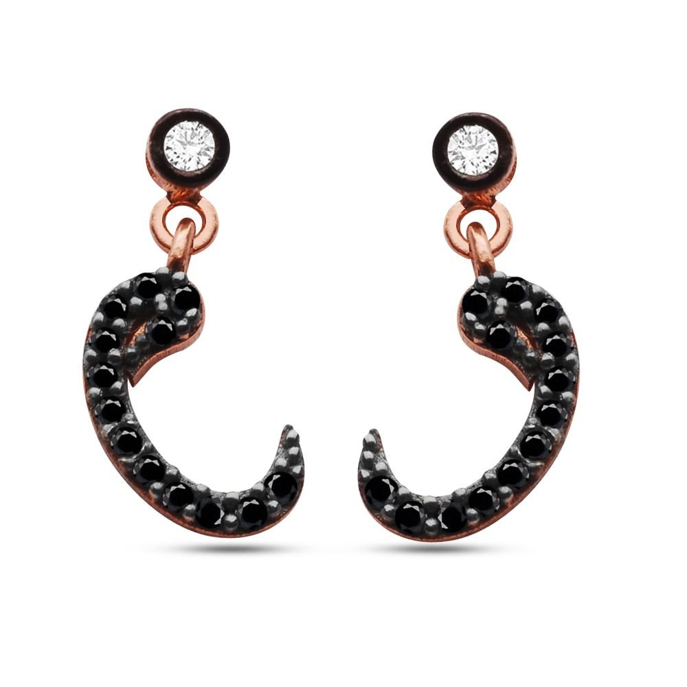 925 Ayar Gümüş Siyah Zirkon Taşlı Vav  Model Küpe (SRD00212) - 1