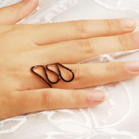 925 Ayar Gümüş Siyah Zirkon Taşlı Yüzük - Tesbihane