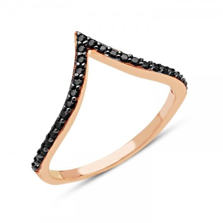 925 Ayar Gümüş Siyah Zirkon Taşlı Zarif Yüzük - Tesbihane