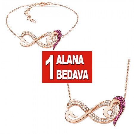 925 Ayar Gümüş Sonsuz Kalp Bileklik ve Kolye - Tesbihane