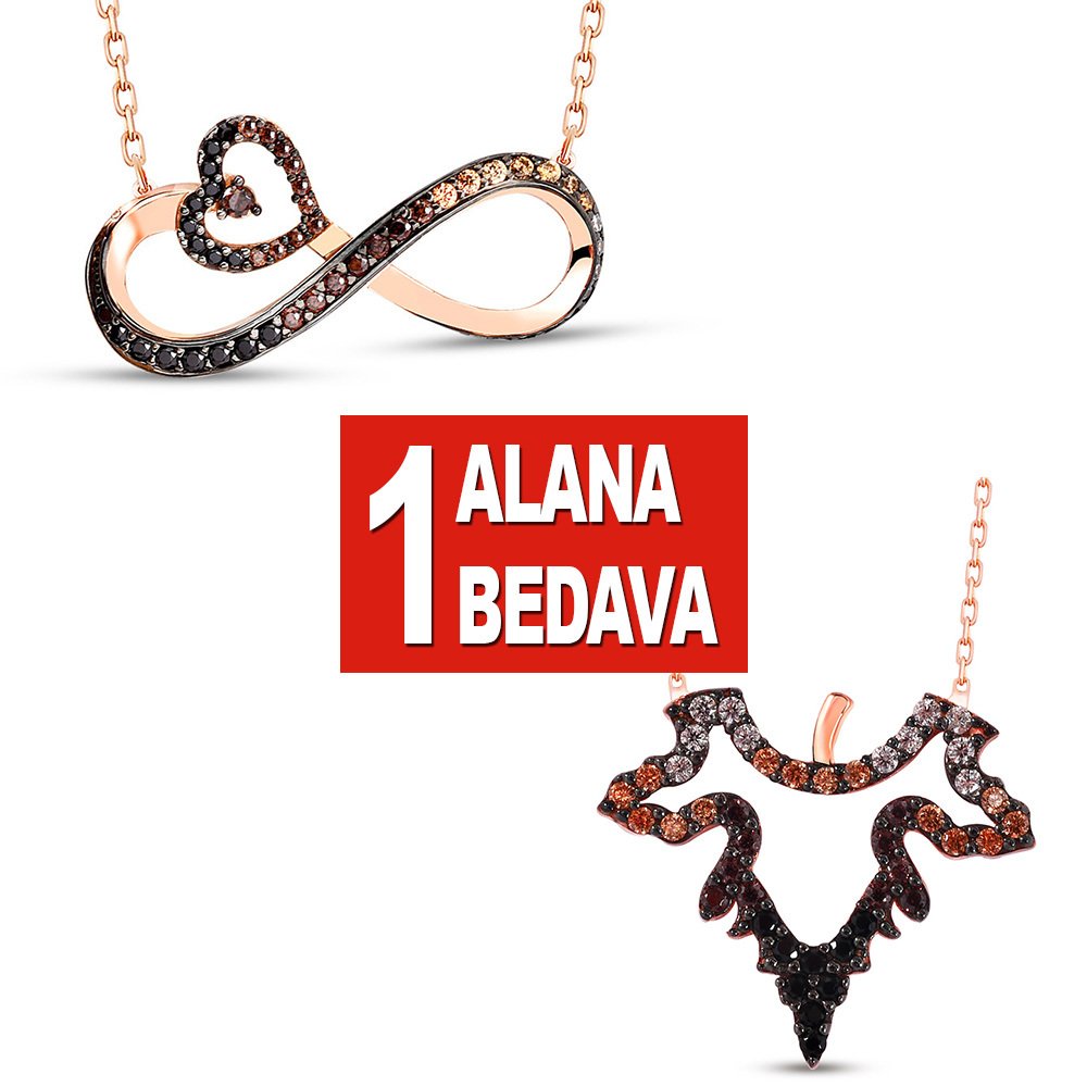 925 Ayar Gümüş Sonsuzluk Kalp ve Çınar Yaprağı Kolye - 1