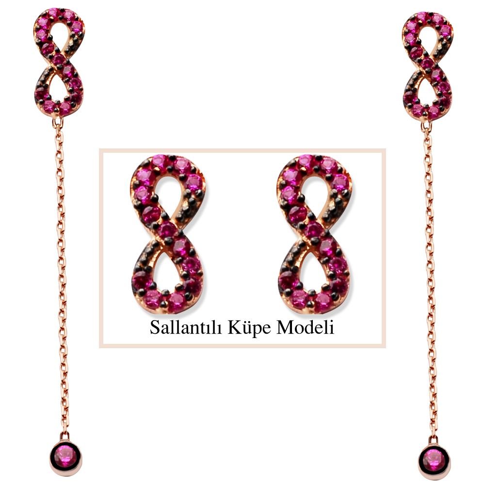 925 Ayar Gümüş Sonsuzluk Model Japon Sallantılı Küpe (SRD00191) - 1