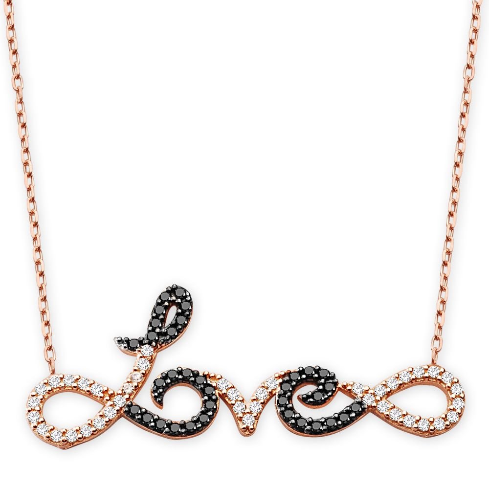 925 Ayar Gümüş Sonsuzluklarla Love Yazılı Rose Kaplamalı Hayalet Kolye - 1