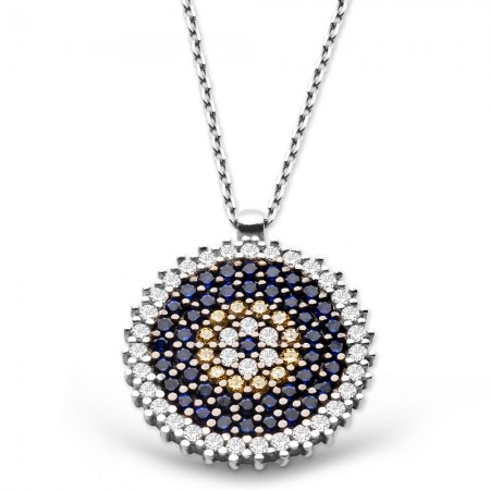 925 Ayar Gümüş Sosyete Gözü Kolye Daire Model - Tesbihane