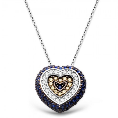 925 Ayar Gümüş Sosyete Gözü Kolye Kalp Model - Tesbihane