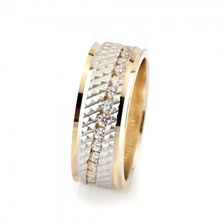 Su Yolu Tasarım Zirkon Taşlı Gold Renk 925 Ayar Gümüş Bayan Alyans - Tesbihane