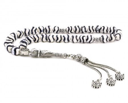 925 Ayar Gümüş Tuğra İmameli Akik Tesbih - Tesbihane