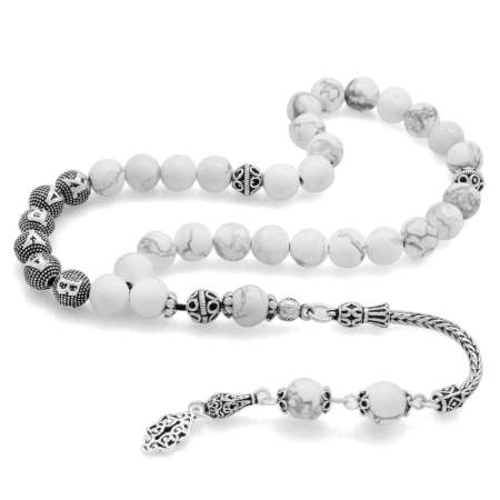 925 Ayar Gümüş Püsküllü Küre Kesim İsim Yazılı Havlit Doğaltaş Tesbih - Tesbihane