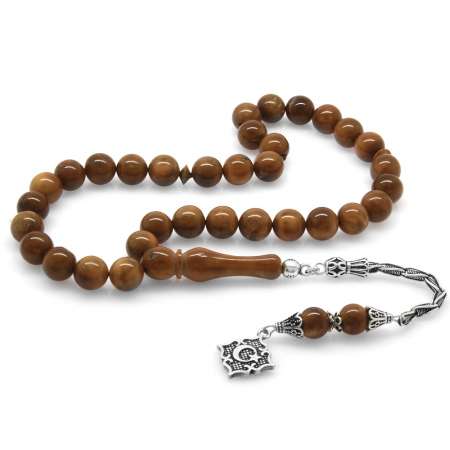 925 Ayar Gümüş Tuğra Püsküllü Küre Kesim Kuka Tesbih - Tesbihane