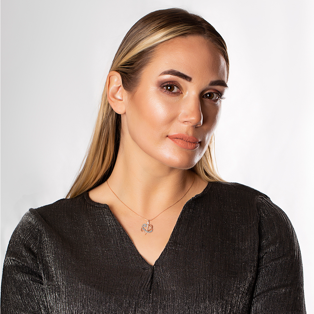 Mavi Beyaz Zirkon Taşlı Çift Elif Vav 925 Ayar Gümüş Bayan Kolye - 3