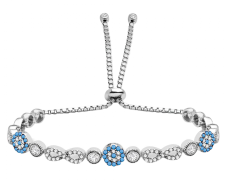 925 Ayar Gümüş Turkuaz Taşlı Nazar Sonsuzluk Bileklik - Tesbihane