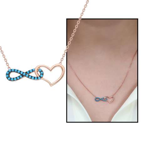 Turkuaz Taşlı Sonsuzluk-Kalp Tasarım 925 Ayar Gümüş Bayan Kolye - Tesbihane
