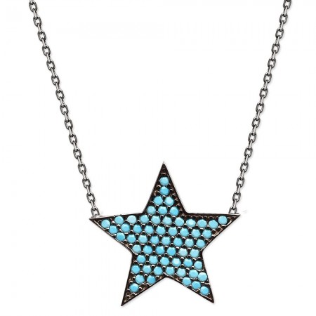925 Ayar Gümüş Turkuaz Taşlı Yıldız Model Kolye - Tesbihane