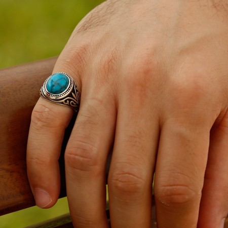 925 Ayar Gümüş Turkuaz(Firuze) Taşlı Yüzük(Model-3) - Tesbihane