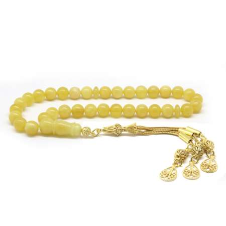 925 Ayar Gümüş Üç Püsküllü Küre Kesim Ukrayna Damla Kehribar Tesbih - Tesbihane