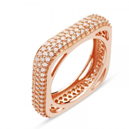 925 Ayar Gümüş Üç Sıra Zirkon Taşlı Rose Yüzük (M-2) - Tesbihane