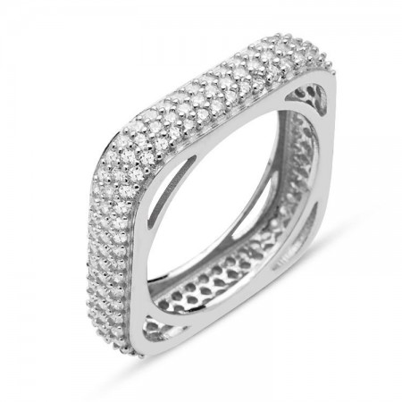 925 Ayar Gümüş Üç Sıra Zirkon Taşlı Yüzük - Tesbihane