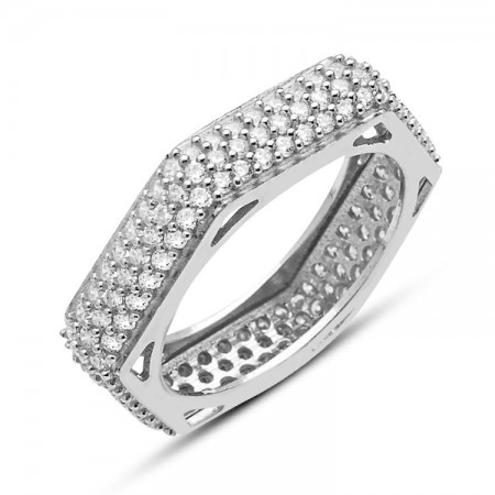 925 Ayar Gümüş Üç Sıra Zirkon Taşlı Yüzük - Tesbihane