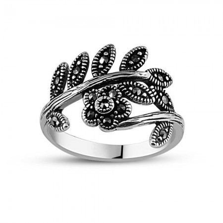 925 Ayar Gümüş Yapraklı Çiçek Yüzük - Tesbihane