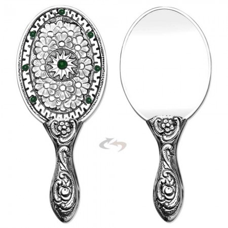 925 Ayar Gümüş Yeşil Taşlı Ayna 003 - Tesbihane