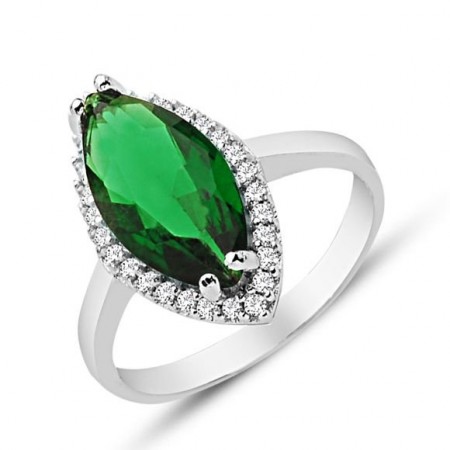 925 Ayar Gümüş Yeşil ve Beyaz Zirkon Taşlı Yüzük - Tesbihane