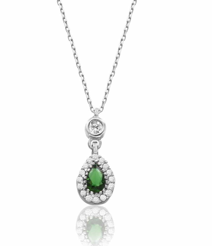925 Ayar Gümüş Yeşil Zirkon Taşlı Sultan Kolye - 1