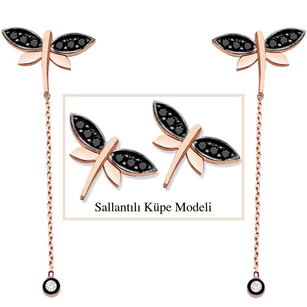 925 Ayar Gümüş Yusufçuk Model Japon Sallantılı Küpe (SRD00195) - 1