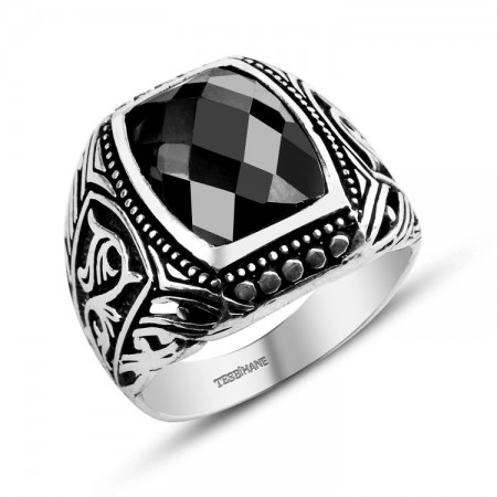 925 Ayar Gümüş Zarif Motif İşlemeli Zirkon Taşlı Yüzük (EY-ZRFMTF) - Tesbihane