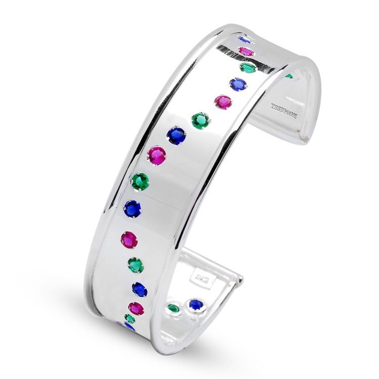 925 Ayar Gümüş Zikzak Model Zirkon Taşlı Ayarlanabilen Kelepçe (BJNPTZ68) - 1