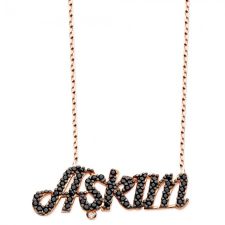 925 Ayar Gümüş Zirkon Rose Kaplama Aşkım Kolye - Tesbihane