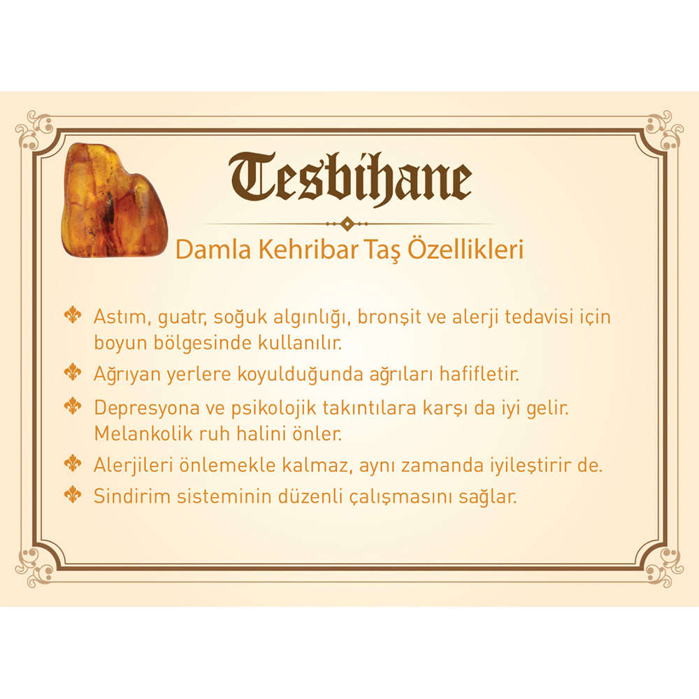 925 Ayar Gümüş Zirkon Taş İmameli Küre Kesim Sarı Damla Kehribar Tesbih - 2