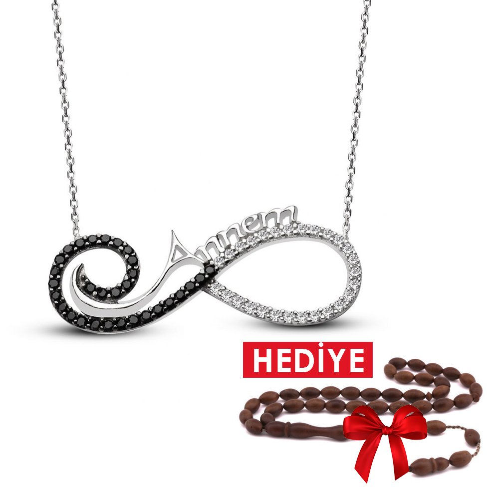 925 Ayar Gümüş Zirkon Taşlı Annem Yazılı Kolye (Hediyeli) - 1