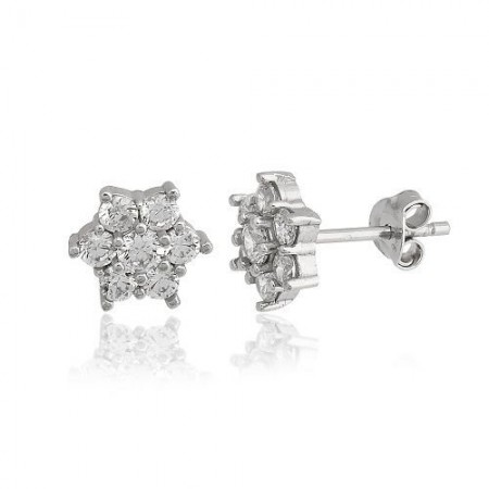 925 AYAR GÜMÜŞ ZİRKON TAŞLI AY YILDIZ KÜPE - Tesbihane