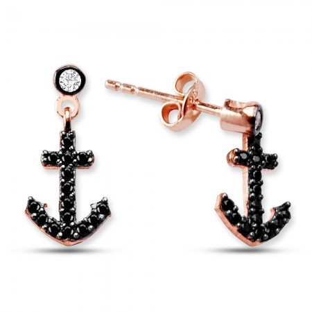 925 Ayar Gümüş Zirkon Taşlı Çapa Küpe (SRD00145) - Tesbihane