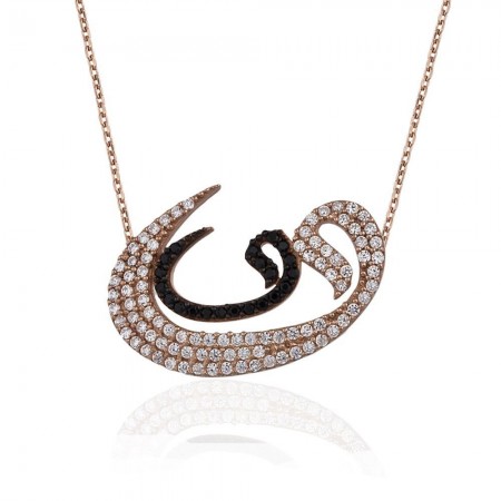 925 Ayar Gümüş Zirkon Taşlı Çift Vav Kolye - Tesbihane