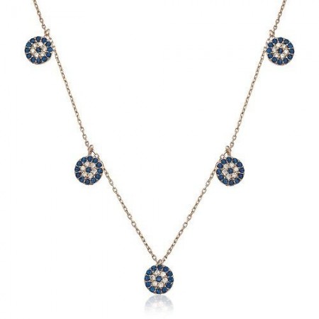 925 Ayar Gümüş Zirkon Taşlı Çoklu Göz Kolye - Tesbihane