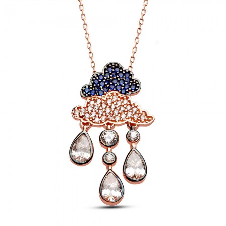 925 Ayar Gümüş Zirkon Taşlı Damla Bulut Tasarım Kolye - Tesbihane