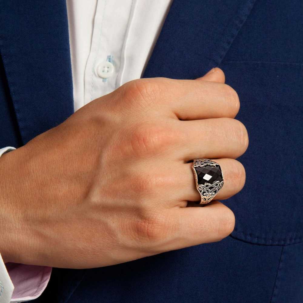 925 Ayar Gümüş Zirkon Taşlı Geleneksel Motif Yüzük - 2