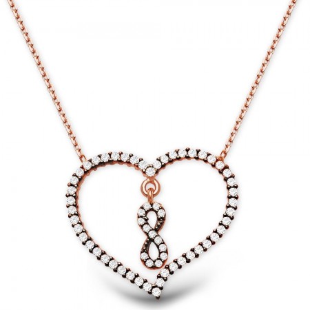 925 Ayar Gümüş Zirkon Taşlı Kalp İçide Sonsuzluk Kolyesi - Tesbihane