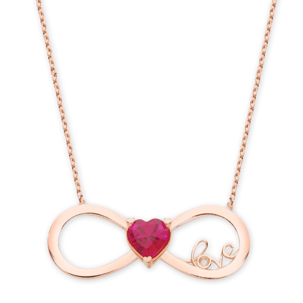 925 Ayar Gümüş Zirkon Taşlı Kalp Sonsuzluk Love Rose Kolye - 1
