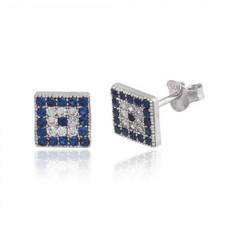 925 AYAR GÜMÜŞ ZİRKON TAŞLI KARE  KÜPE - Tesbihane