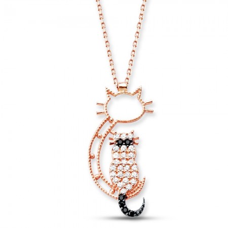 925 Ayar Gümüş Zirkon Taşlı Kedi Kolye - Tesbihane