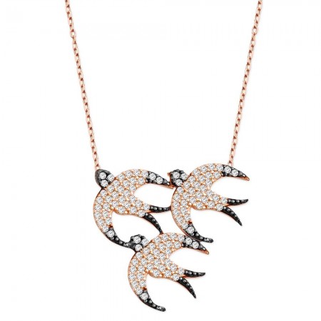 925 Ayar Gümüş Zirkon Taşlı Kuş Kolye - Tesbihane