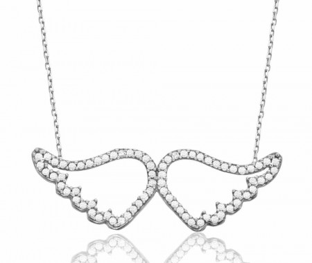 925 Ayar Gümüş Zirkon Taşlı Melek Kanadı  Kolye - Tesbihane
