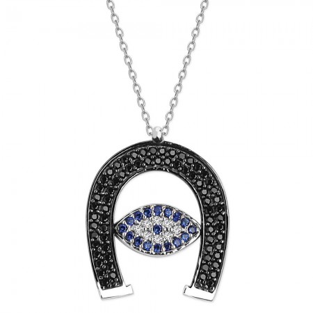 925 Ayar Gümüş Zirkon Taşlı Nallı Göz Kolye - Tesbihane